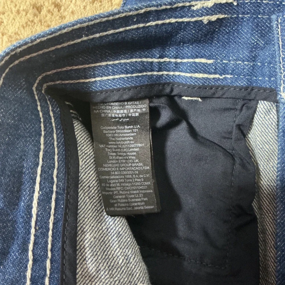 Tory Burch Minimalist‎ Straight Leg Contrast Stitch Indigo Denim Jeans Size 25